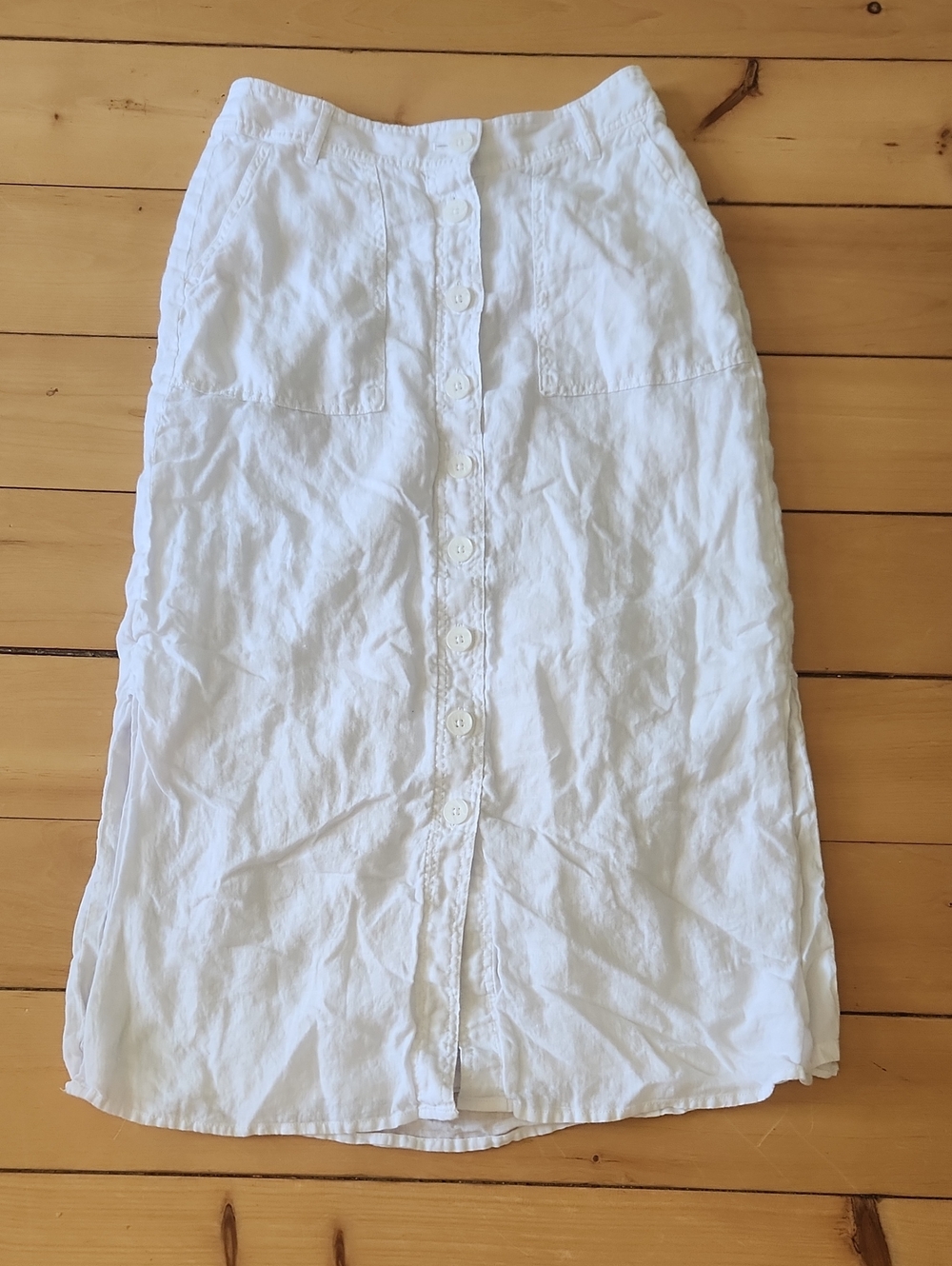 Talbots White Linen, Cotton Lined Button-Front Midi Skirt
